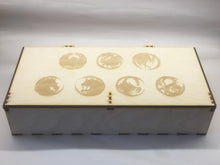 Playmat, card decks and tokens storage box with customisable engraving