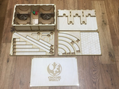 X-wing compatible template tray and tournament tray inc token section - fully magnetised - feldherr size
