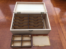 Medium wooden box card deck and token storage with customisable engraving.