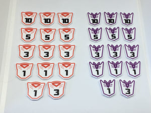 Transformers card game compatible large premium token set. Full colour, embossed, double sided - no painting required.