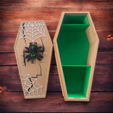 Coffin shaped Deck box, token storage, dice holder suitable for games like magic the gathering, pokemon etc