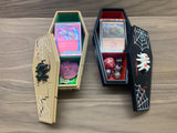 Coffin shaped Deck box, token storage, dice holder suitable for games like magic the gathering, pokemon etc