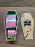 Coffin shaped Deck box, token storage, dice holder suitable for games like magic the gathering, pokemon etc