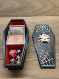 Coffin shaped Deck box, token storage, dice holder suitable for games like magic the gathering, pokemon etc
