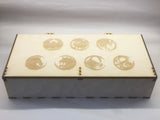 Playmat, card decks and tokens storage box with customisable engraving