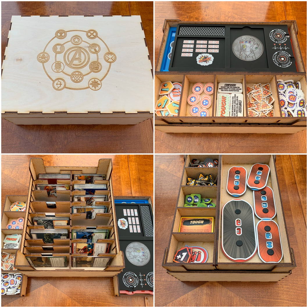 Game night engraved wooden box compatible with games like marvel champions etc customisable engraving.