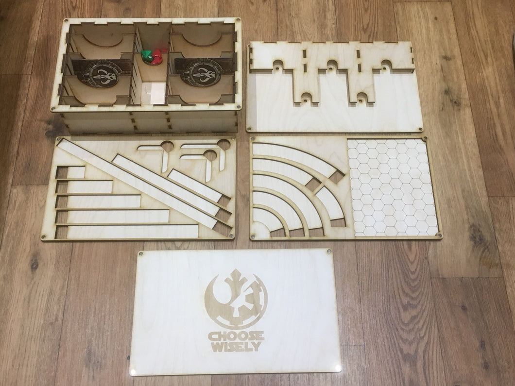 X-wing compatible template tray and tournament tray inc token section - fully magnetised - feldherr size