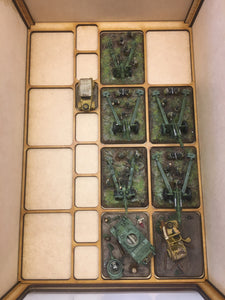 Miniature storage tray insert with flames of war large base sized cut outs