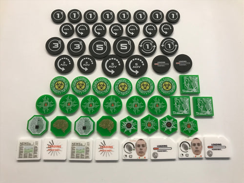 Token set compatible with Netrunner card game. Full colour printed on acrylic.