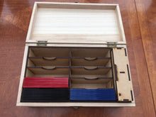 Medium wooden box card deck and token storage with customisable engraving.